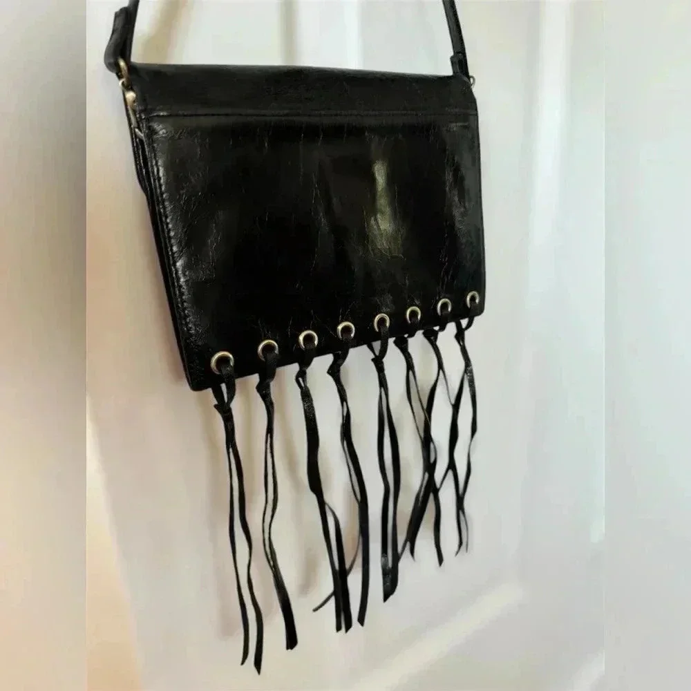 Hobo Leather Crossbody Purse with Fringe Tassel, Removable Shoulder Strap - Picture 11 of 12
